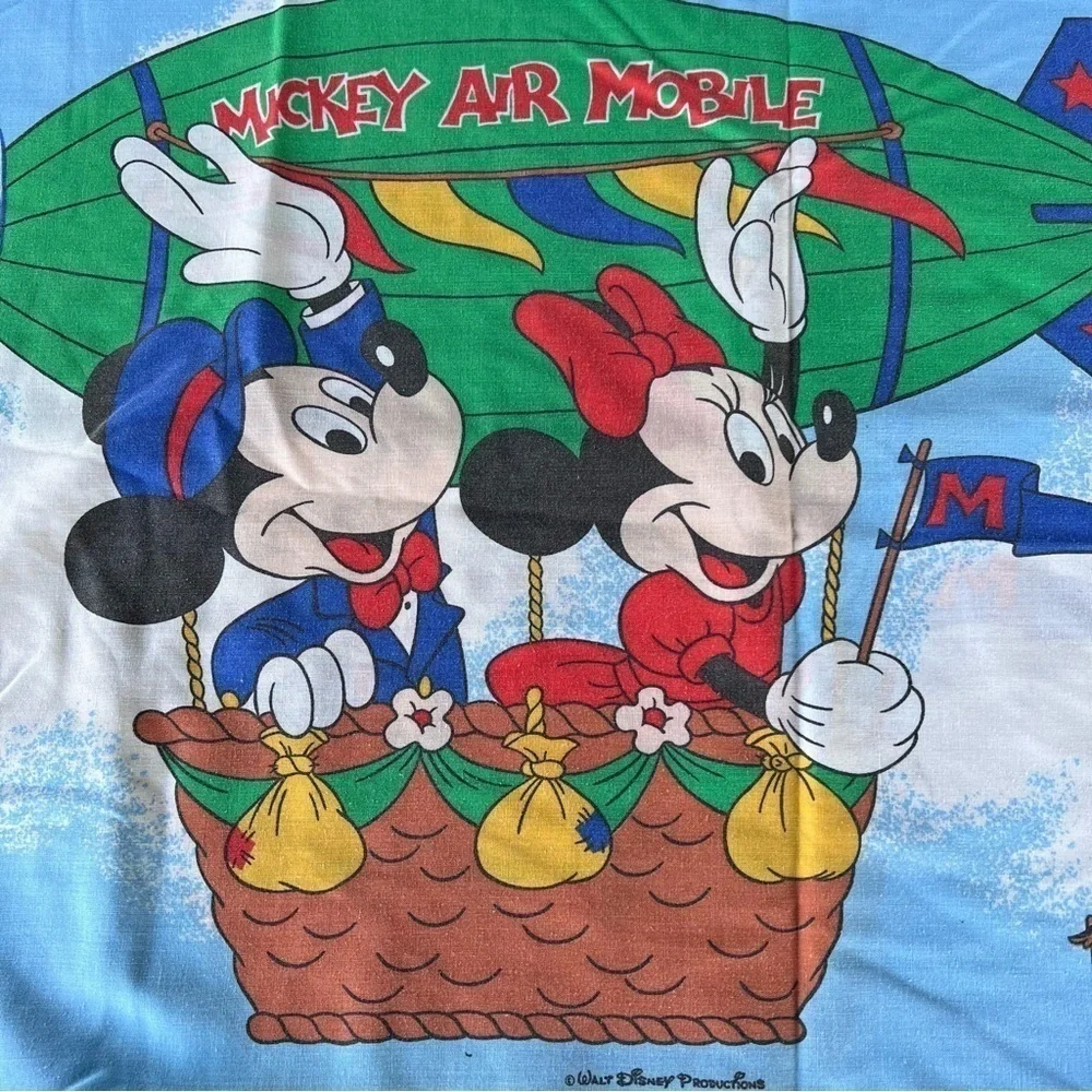 VTG Disney Mickey Minnie Hot Air Balloon Pillowcase Chipmunks Jiminy Cricket GUC